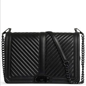 Rebecca Minkoff Love Chevron Quilted Jumbo Leather Crossbody (Black)